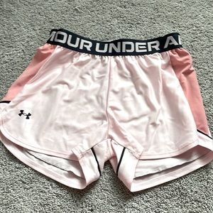 Pink under amour shorts; worn
